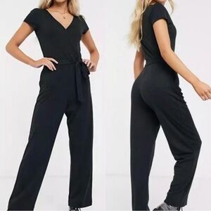 HOLLISTER Surplice Wrap Deep V Black Knit Midi Romper Jumpsuit | Small